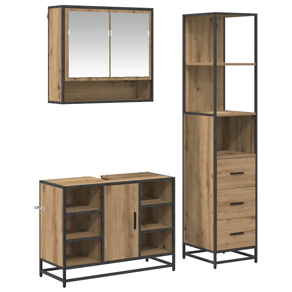 Σετ Επίπλων Μπάνιου 3 pcs Artisan Oak Επεξεργασμένο ξύλο - Pakobazaar