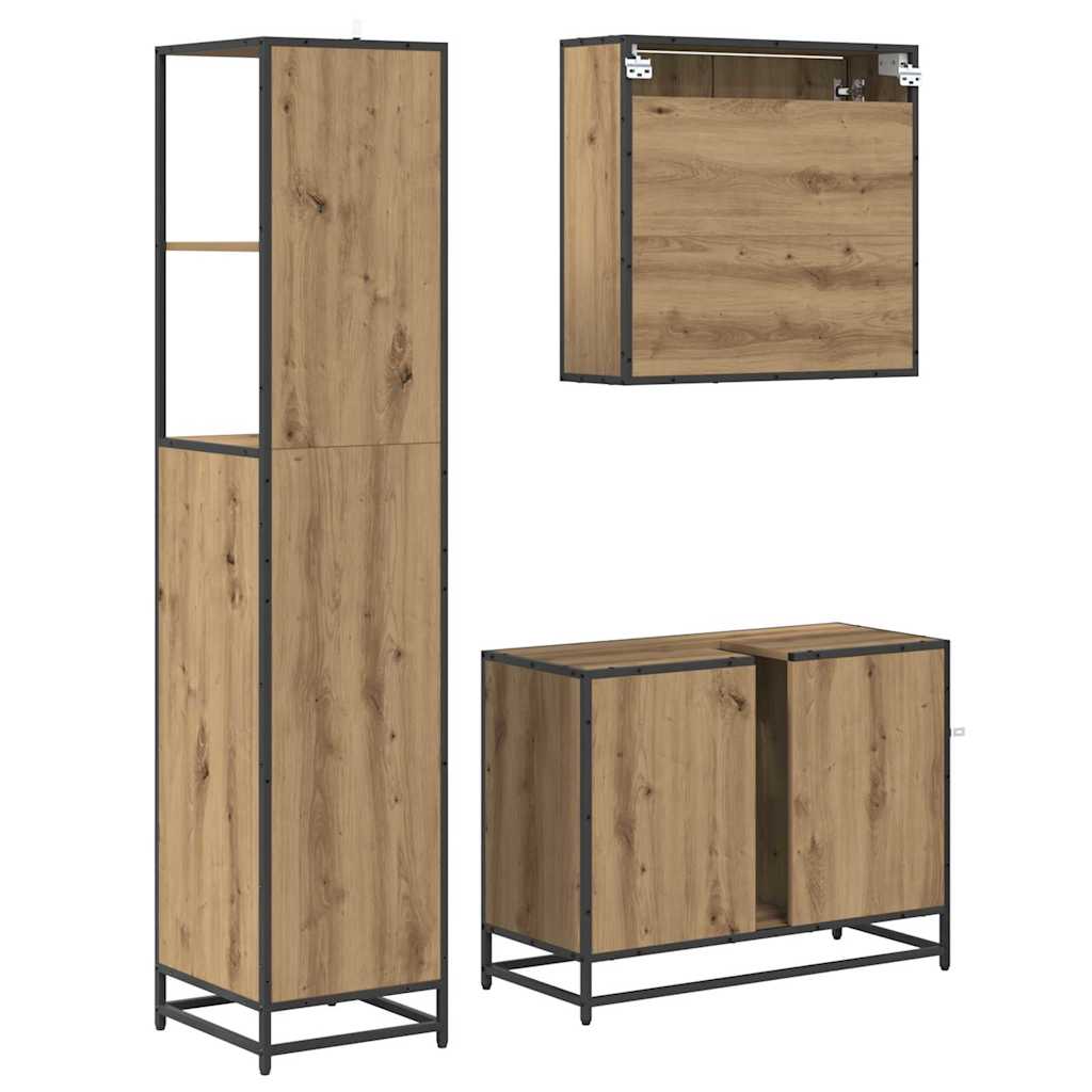 Σετ Επίπλων Μπάνιου 3 pcs Artisan Oak Επεξεργασμένο ξύλο - Pakobazaar