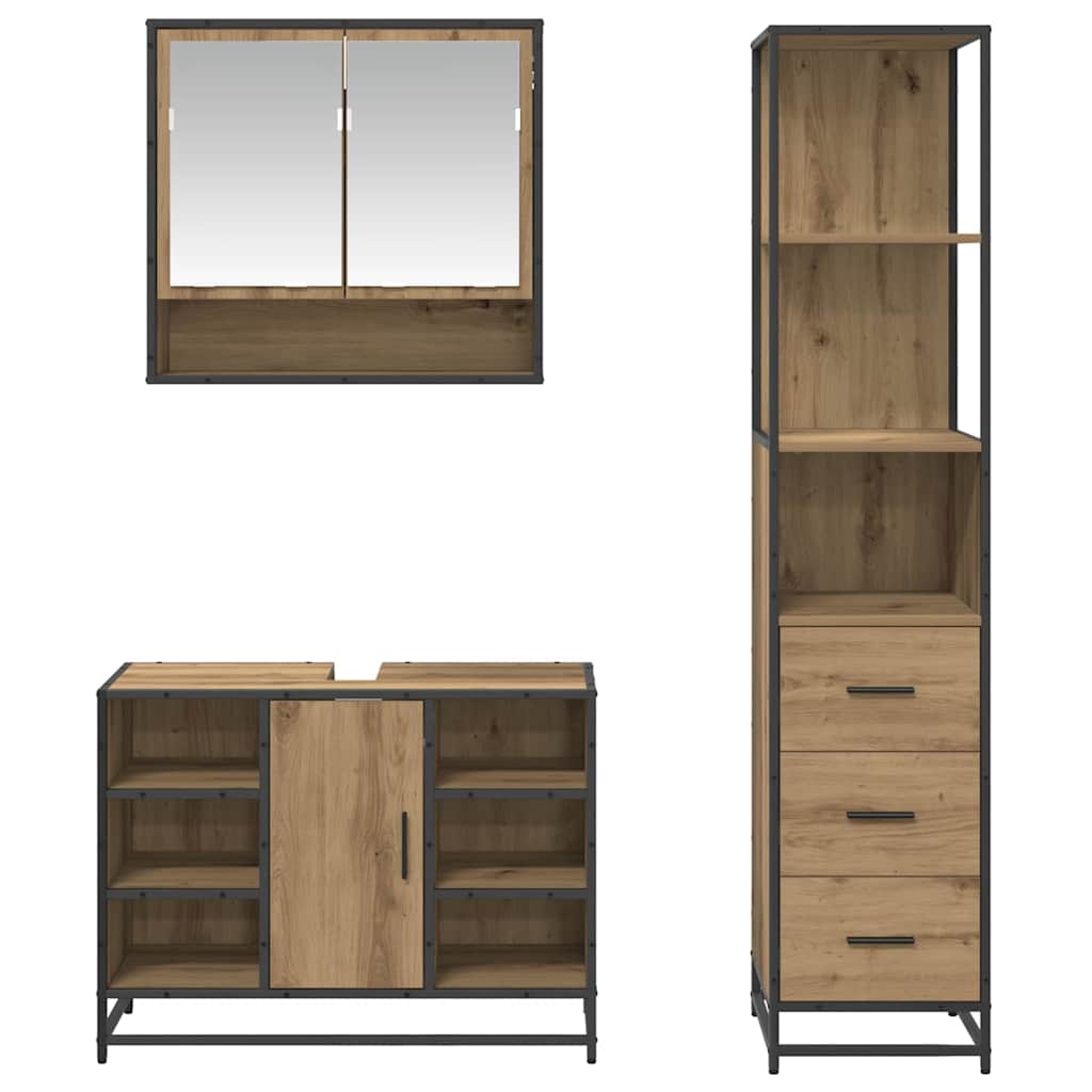 Σετ Επίπλων Μπάνιου 3 pcs Artisan Oak Επεξεργασμένο ξύλο - Pakobazaar