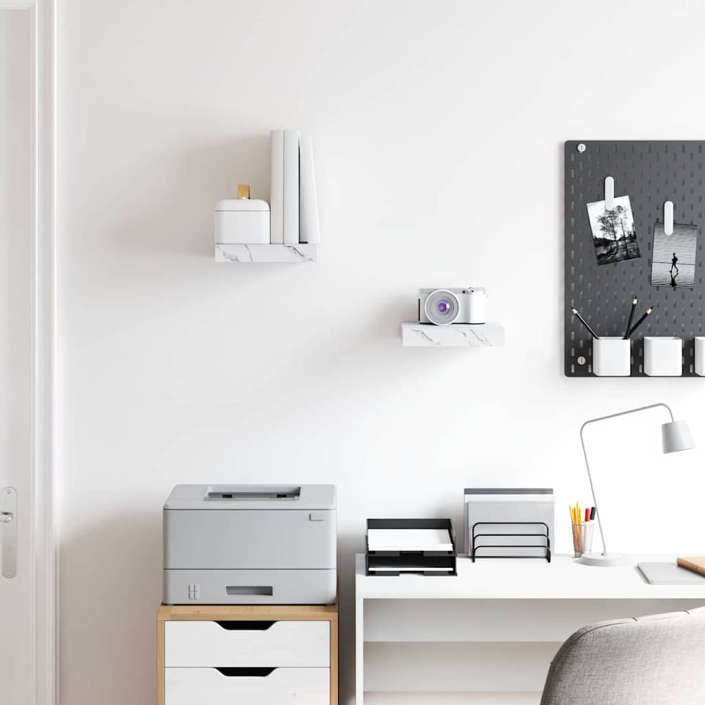 Ράφι Τοίχου Επιτοίχιο 2 pcs Λευκό Μάρμαρο 23 x 23,5 x 4 εκ