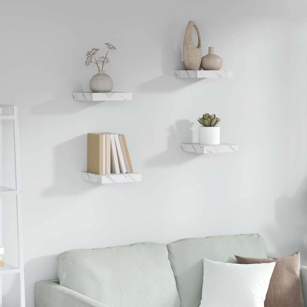 Ράφι Τοίχου Επιτοίχιο 4 pcs Λευκό Μάρμαρο 23 x 23,5 x 4 εκ - Pakobazaar