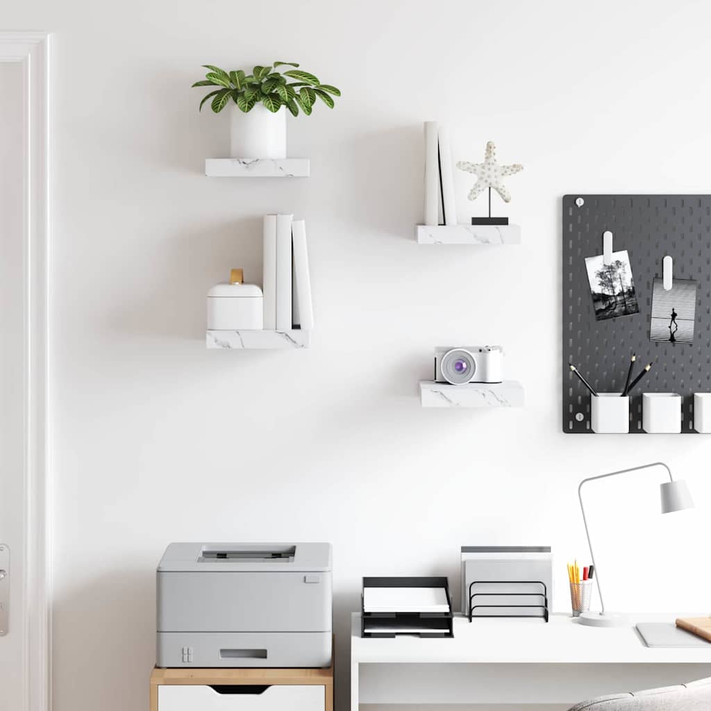 Ράφι Τοίχου Επιτοίχιο 4 pcs Λευκό Μάρμαρο 23 x 23,5 x 4 εκ - Pakobazaar