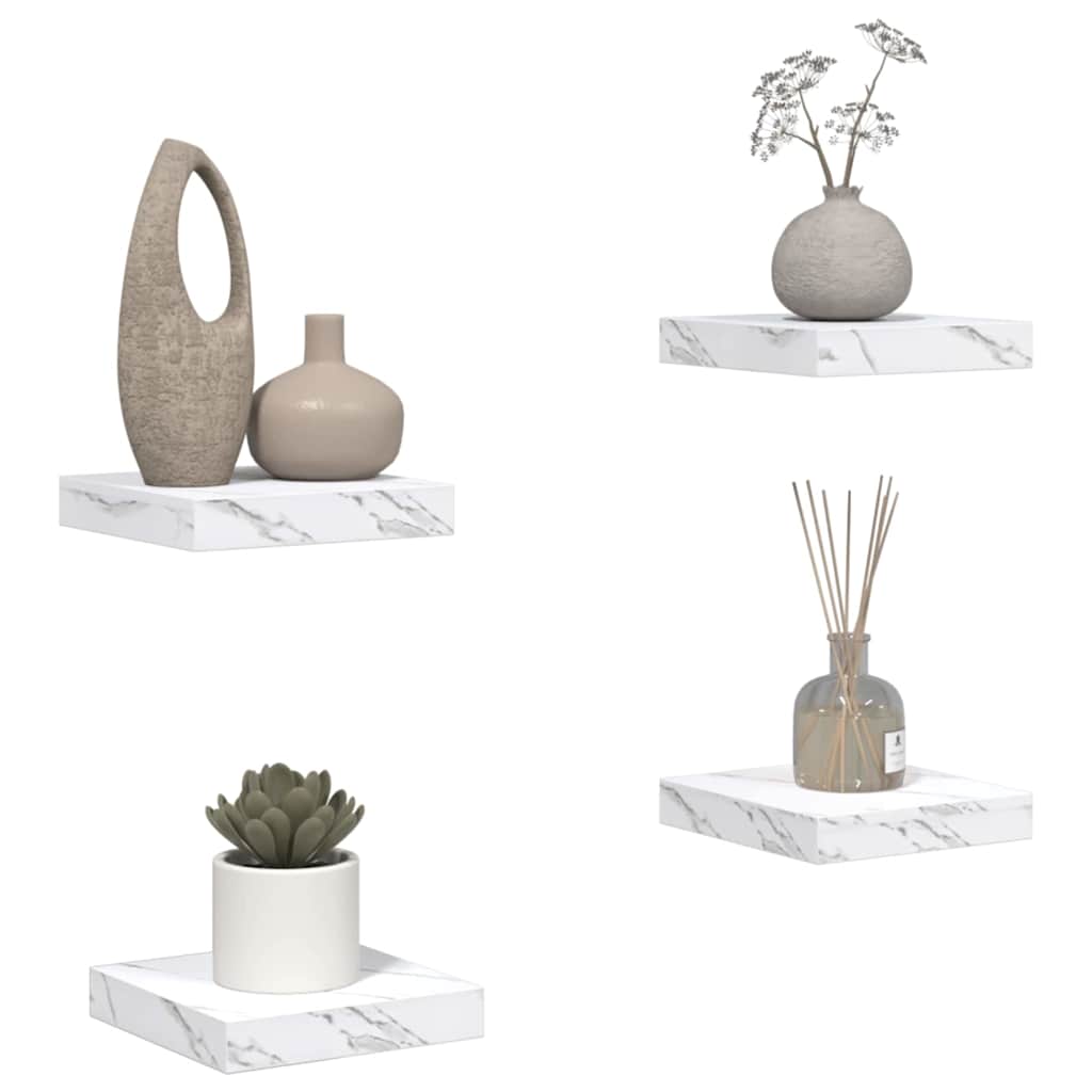 Ράφι Τοίχου Επιτοίχιο 4 pcs Λευκό Μάρμαρο 23 x 23,5 x 4 εκ - Pakobazaar