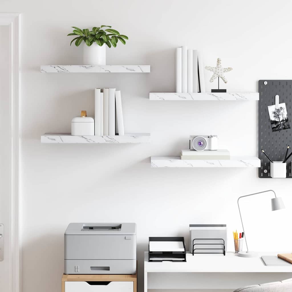 Ράφι Τοίχου Επιτοίχιο 4 pcs Λευκό Μάρμαρο 50 x 23 x 4 εκ. - Pakobazaar