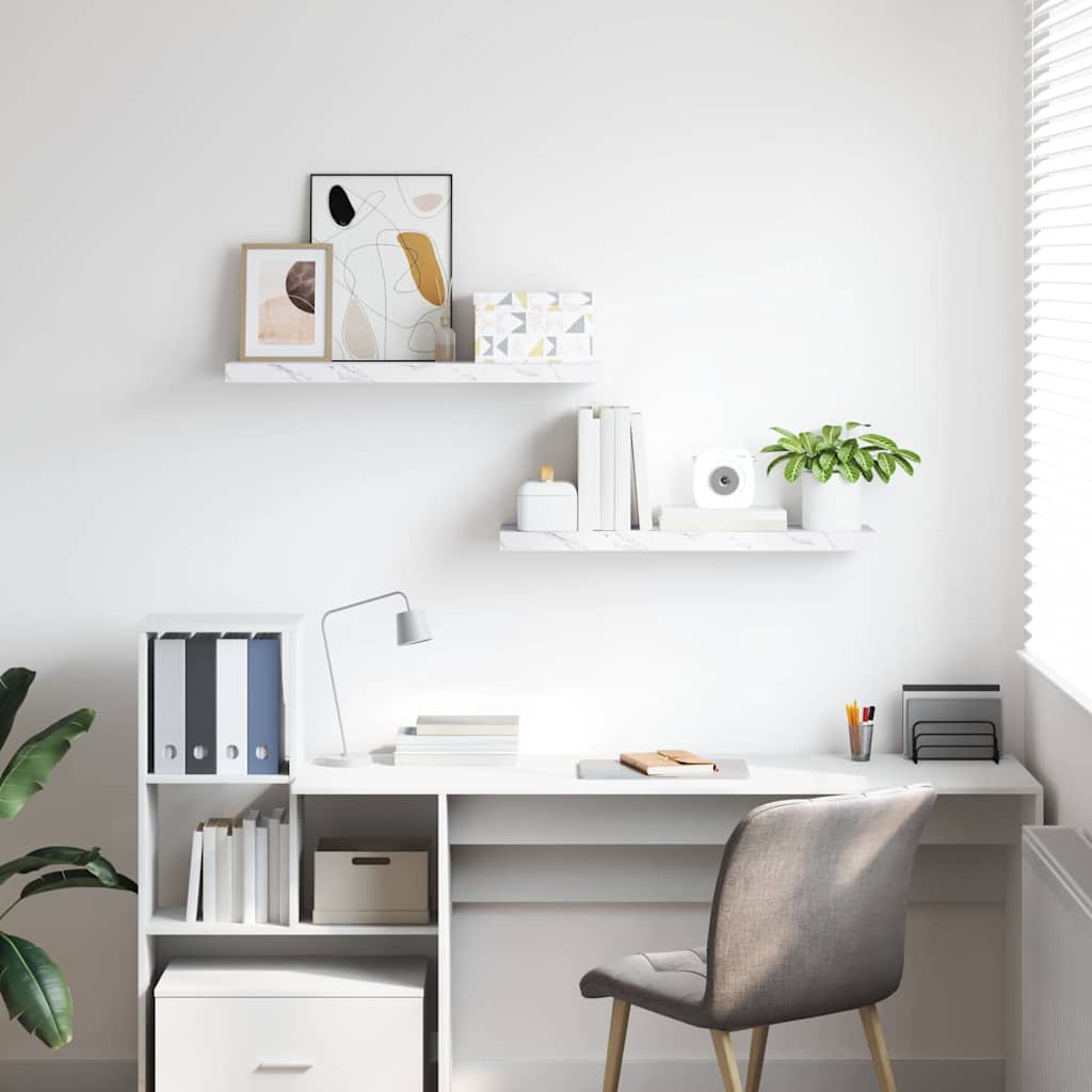 Ράφι Τοίχου Επιτοίχιο 2 pcs Λευκό Μάρμαρο 80 x 23,5 x 4 εκ