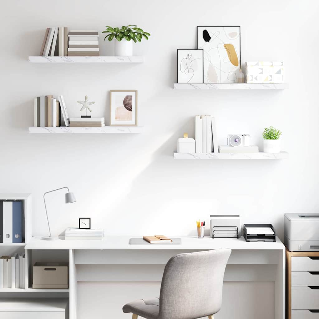 Ράφι Τοίχου Επιτοίχιο 4 pcs Λευκό Μάρμαρο 80 x 23,5 x 4 εκ