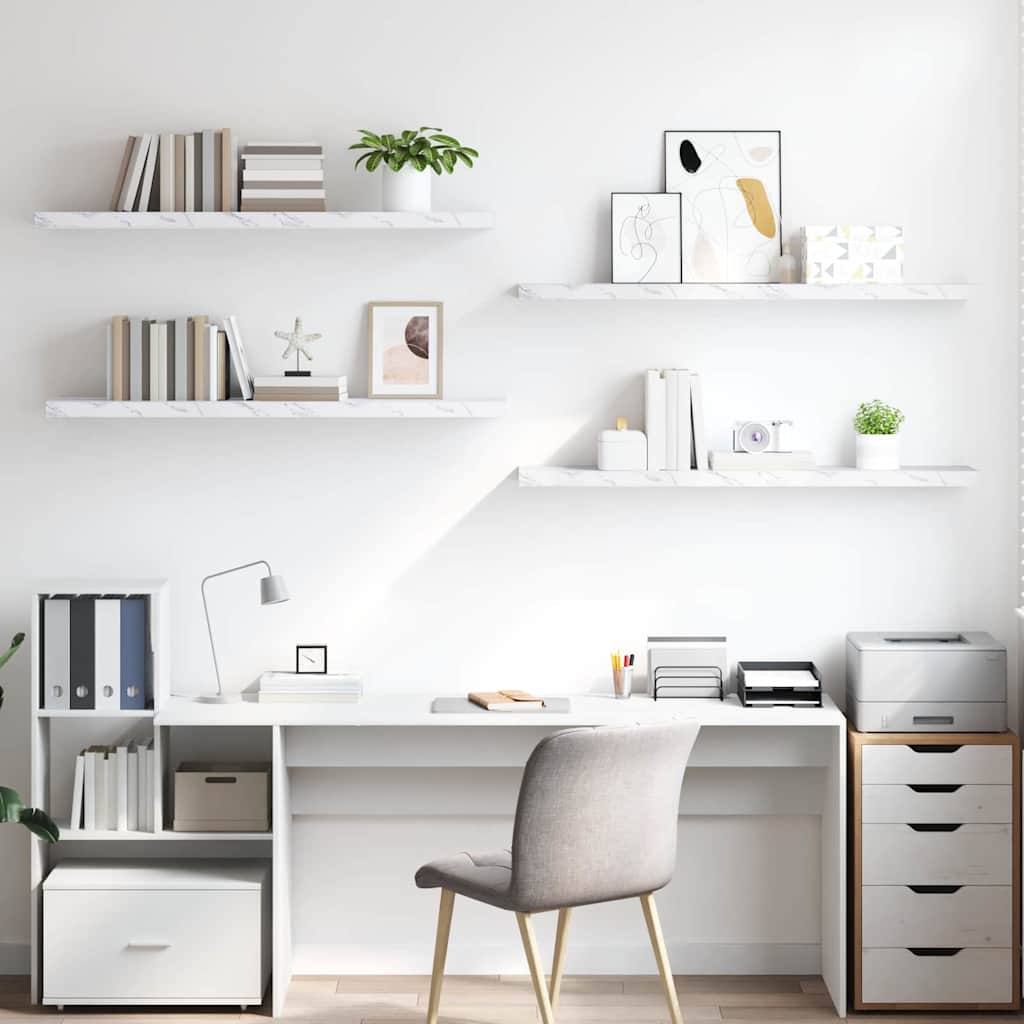 Ράφι Τοίχου Επιτοίχιο 4 pcs Λευκό Μάρμαρο 120 x 23,5 x 4 εκ