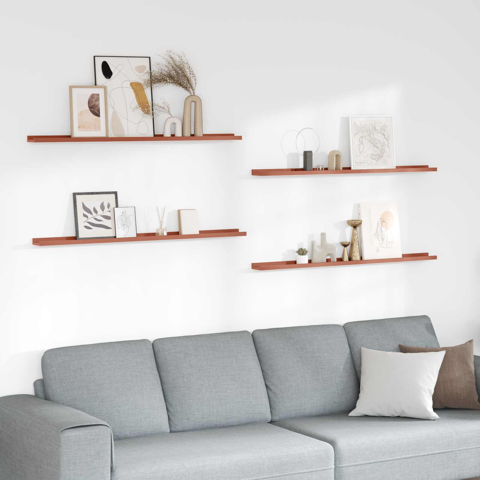 Ράφι Τοίχου 4 pcs Κόκκινο 115 x 9 x 3 cm Επεξεργασμένο ξύλο