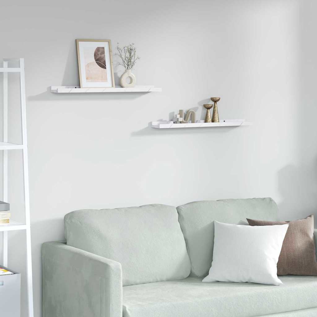 Ράφι Τοίχου με ράφι Επιτοίχιο 2 pcs Λευκό Μάρμαρο 60 x 9 x 3 cm - Pakobazaar