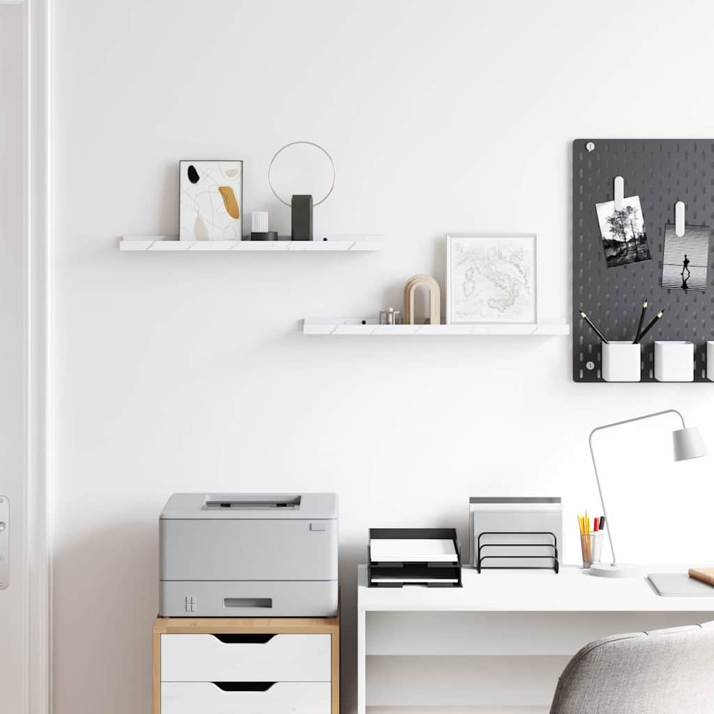 Ράφι Τοίχου με ράφι Επιτοίχιο 2 pcs Λευκό Μάρμαρο 60 x 9 x 3 cm - Pakobazaar