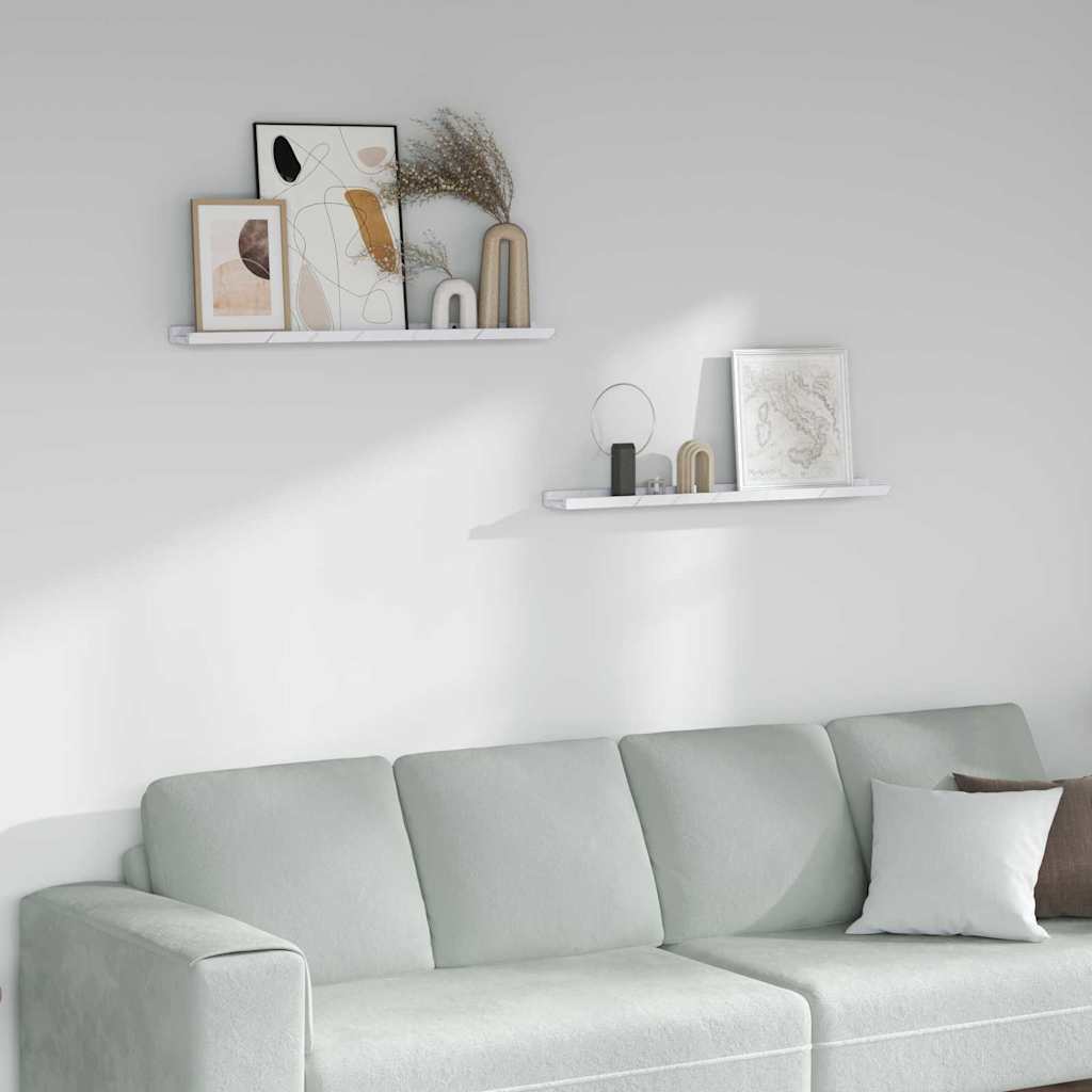 Ράφι Τοίχου με ράφι Επιτοίχιο 2 pcs Λευκό Μάρμαρο 80 x 9 x 3 cm