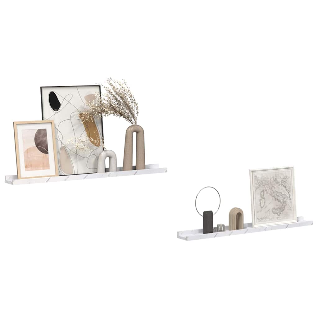 Ράφι Τοίχου με ράφι Επιτοίχιο 2 pcs Λευκό Μάρμαρο 80 x 9 x 3 cm