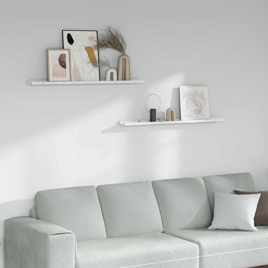 Ράφι Τοίχου με ράφι 2 pcs Λευκό Μάρμαρο 100 x 9 x 3 cm