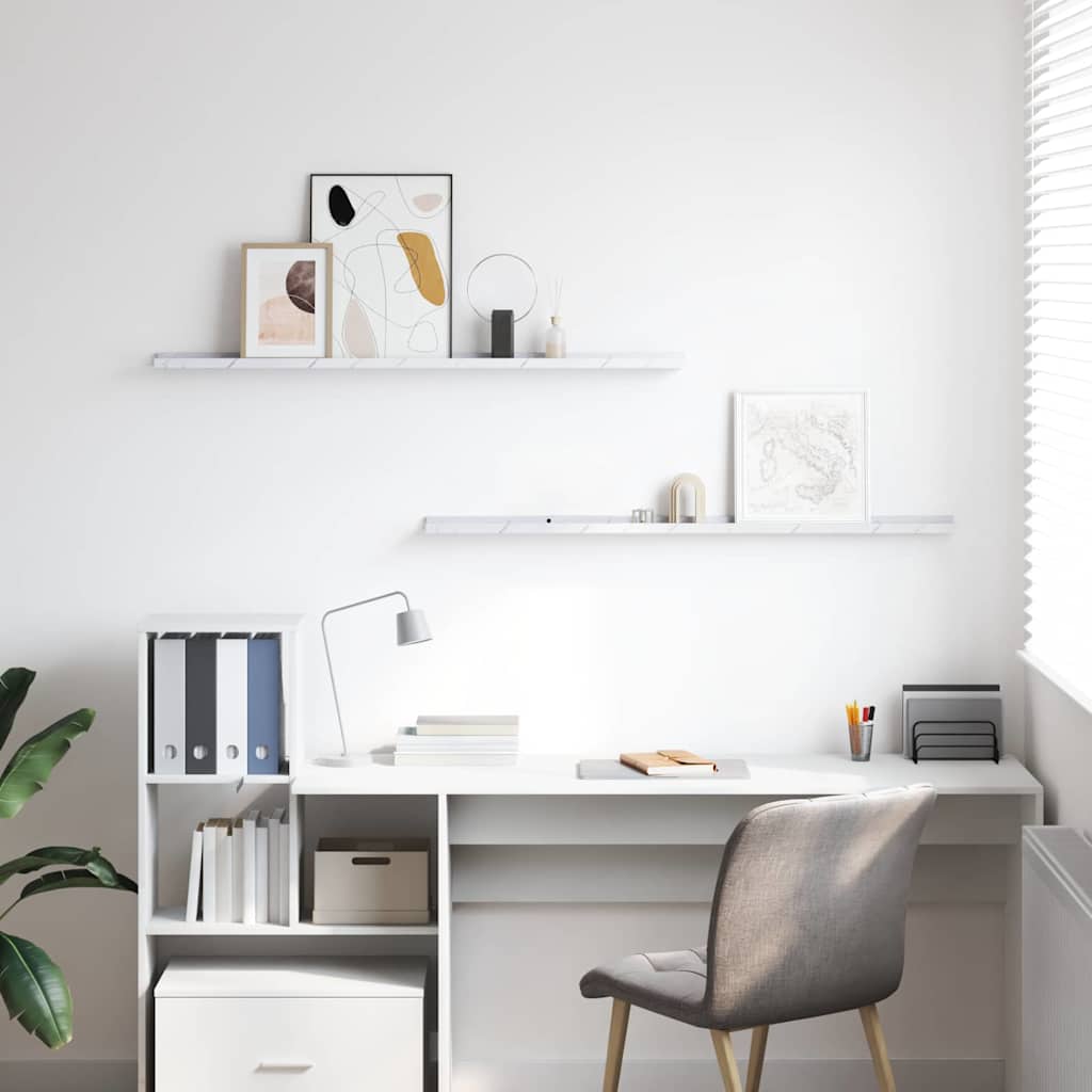 Ράφι Τοίχου με ράφι 2 pcs Λευκό Μάρμαρο 115 x 9 x 3 cm