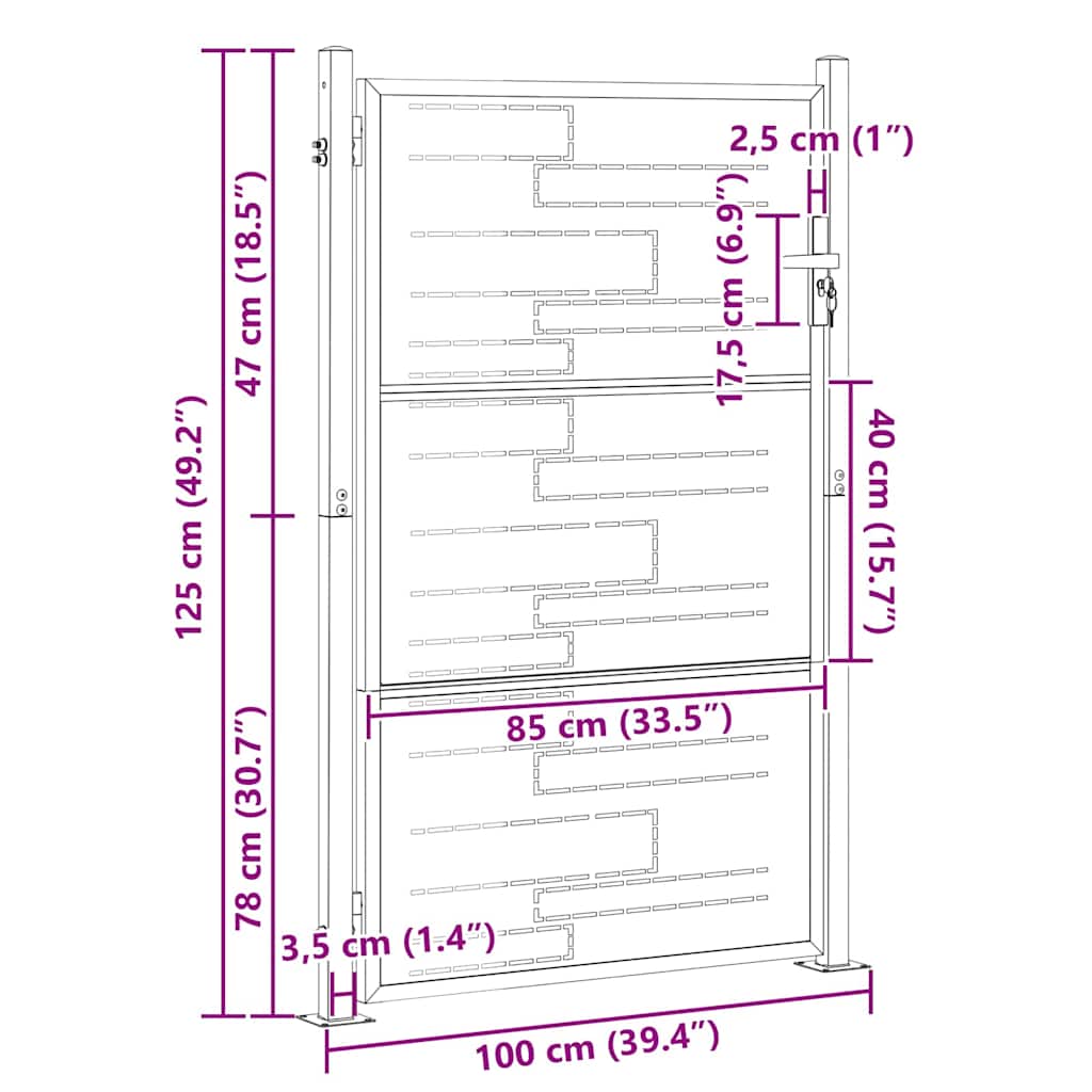 Πύλη Κήπου με κλειδαριά Ασημί 100 x 125 cm Ανοξείδωτο ατσάλι - Pakobazaar
