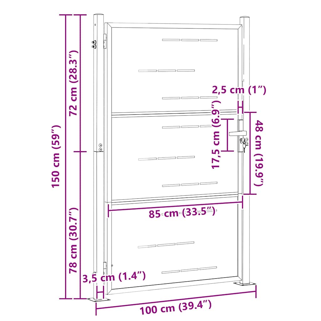 Πύλη Κήπου με κλειδαριά Ασημί 85 x 144 εκ Ανοξείδωτο ατσάλι