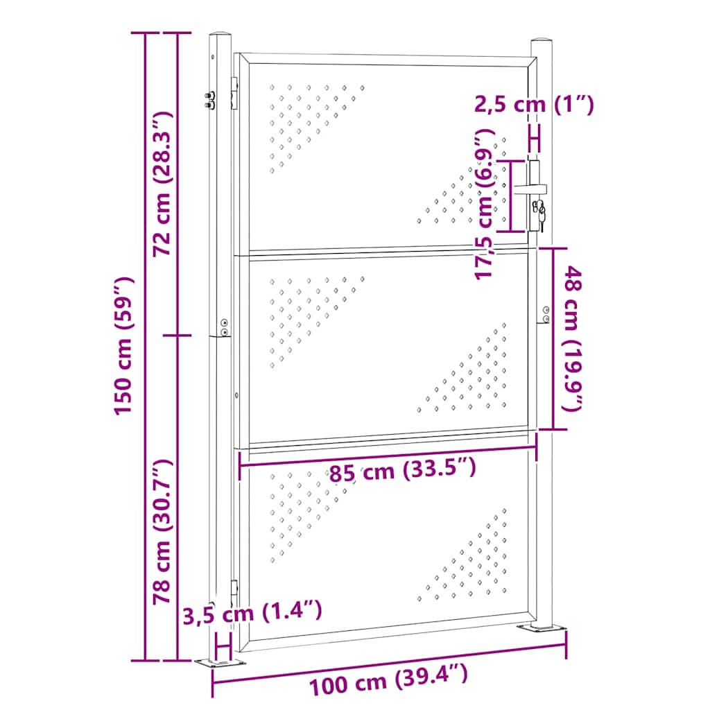 Πύλη Κήπου με κλειδαριά Ασημί 100 x 150 cm Ανοξείδωτο ατσάλι - Pakobazaar