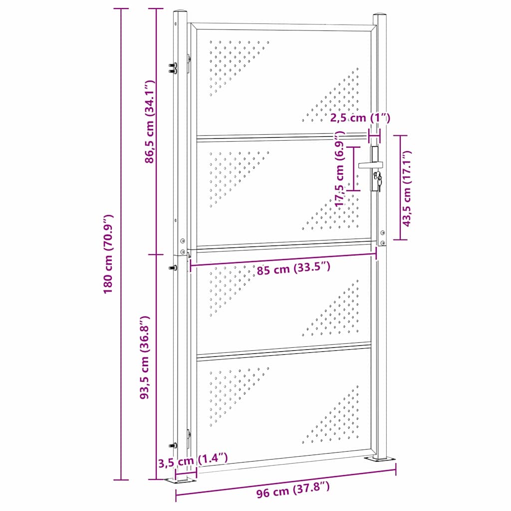 Πύλη Κήπου με κλειδαριά Ασημί 96 x 180 εκ. Ανοξείδωτο ατσάλι - Pakobazaar