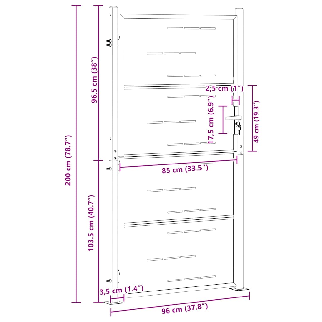 Πύλη Κήπου με κλειδαριά Ασημί 96 x 200 εκ Ανοξείδωτο ατσάλι - Pakobazaar