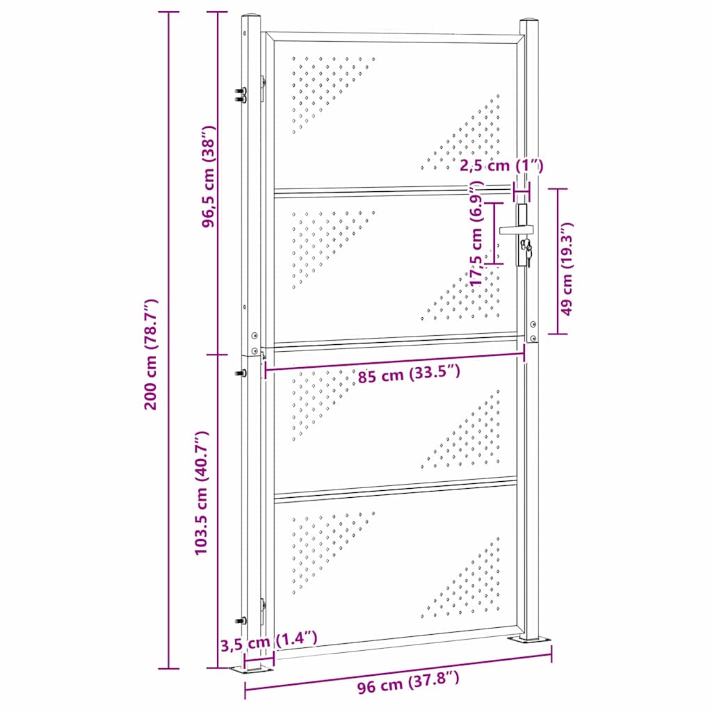 Πύλη Κήπου με κλειδαριά Ασημί 96 x 200 εκ Ανοξείδωτο ατσάλι - Pakobazaar
