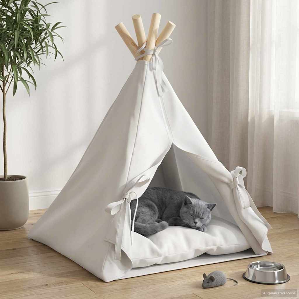Teepee για κατοικίδια με μαξιλάρι Λευκό 40 x 40 x 50 cm - Pakobazaar