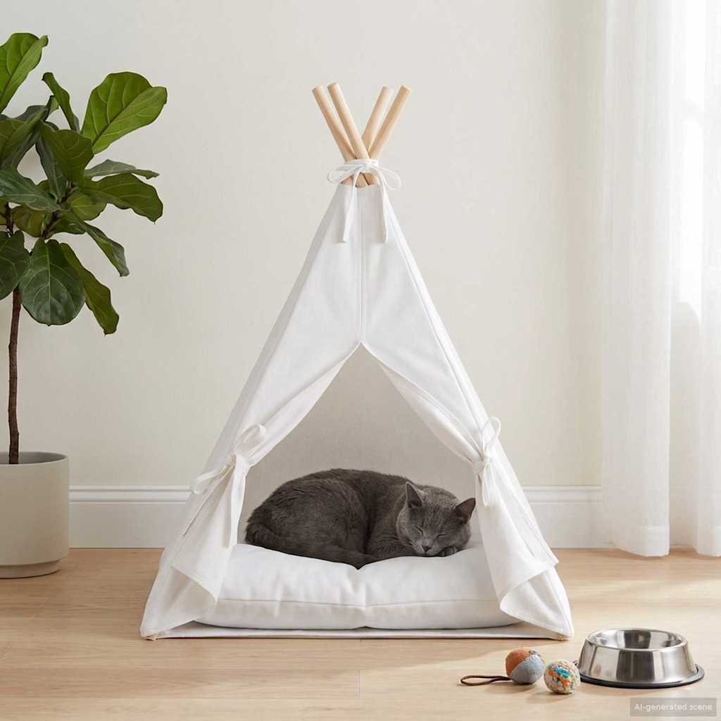 Teepee για κατοικίδια με μαξιλάρι Λευκό 40 x 40 x 50 cm - Pakobazaar