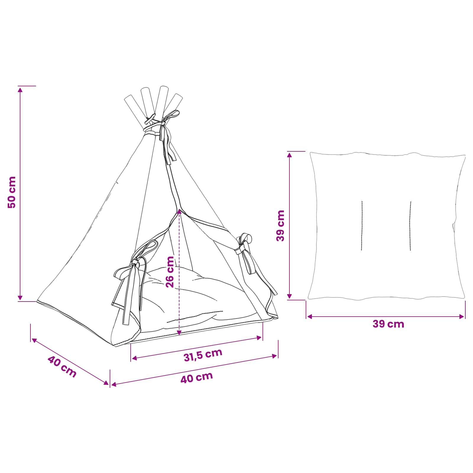 Teepee για κατοικίδια με μαξιλάρι Λευκό 40 x 40 x 50 cm - Pakobazaar