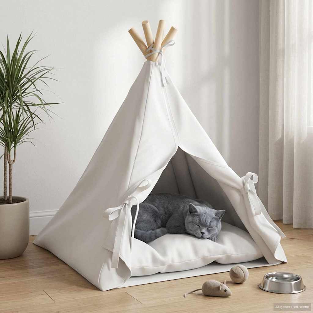 Teepee για κατοικίδια με μαξιλάρι Λευκό 50 x 50 x 60 cm - Pakobazaar