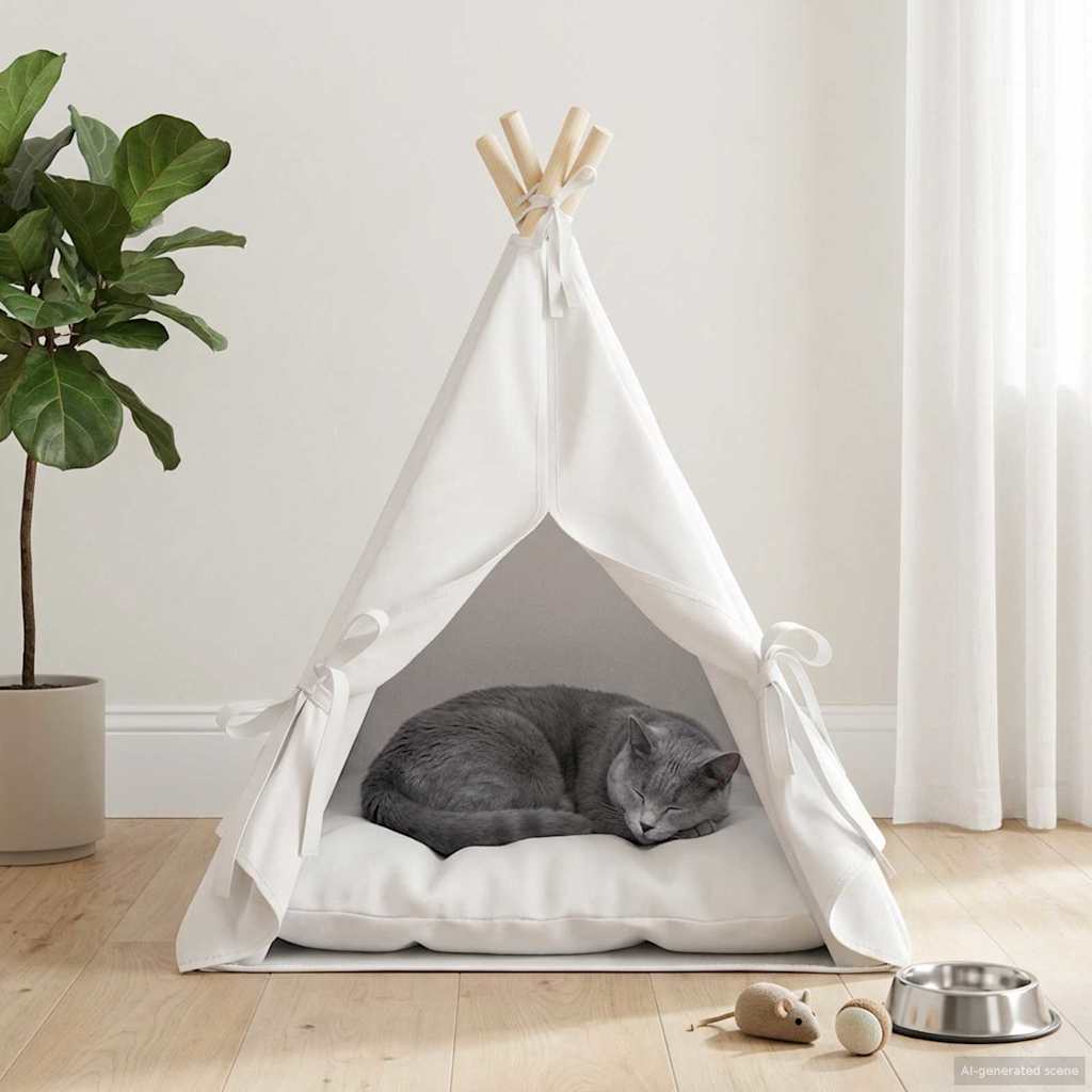 Teepee για κατοικίδια με μαξιλάρι Λευκό 50 x 50 x 60 cm - Pakobazaar