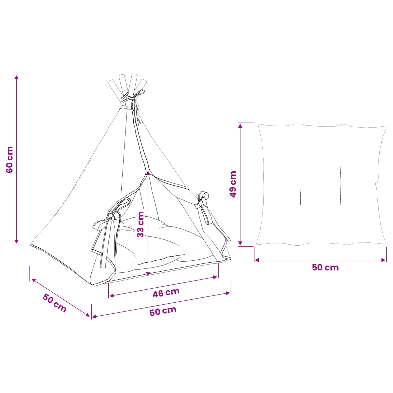 Teepee για κατοικίδια με μαξιλάρι Λευκό 50 x 50 x 60 cm - Pakobazaar