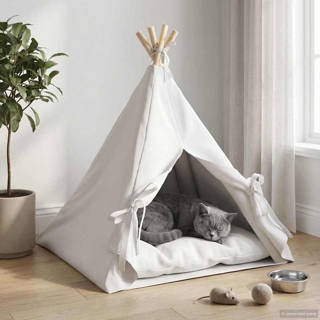 Teepee για κατοικίδια με μαξιλάρι Λευκό 60 x 60 x 70 cm - Pakobazaar