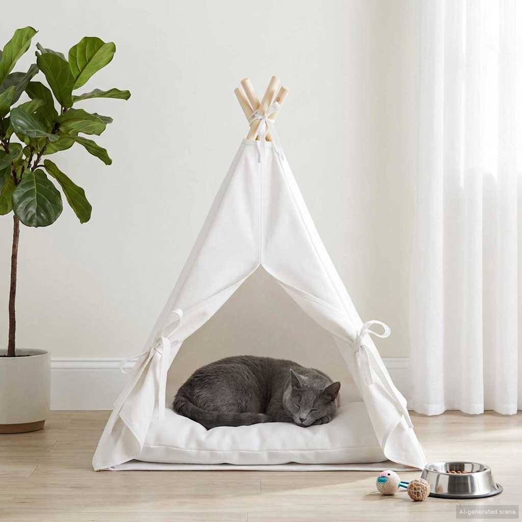 Teepee για κατοικίδια με μαξιλάρι Λευκό 60 x 60 x 70 cm - Pakobazaar