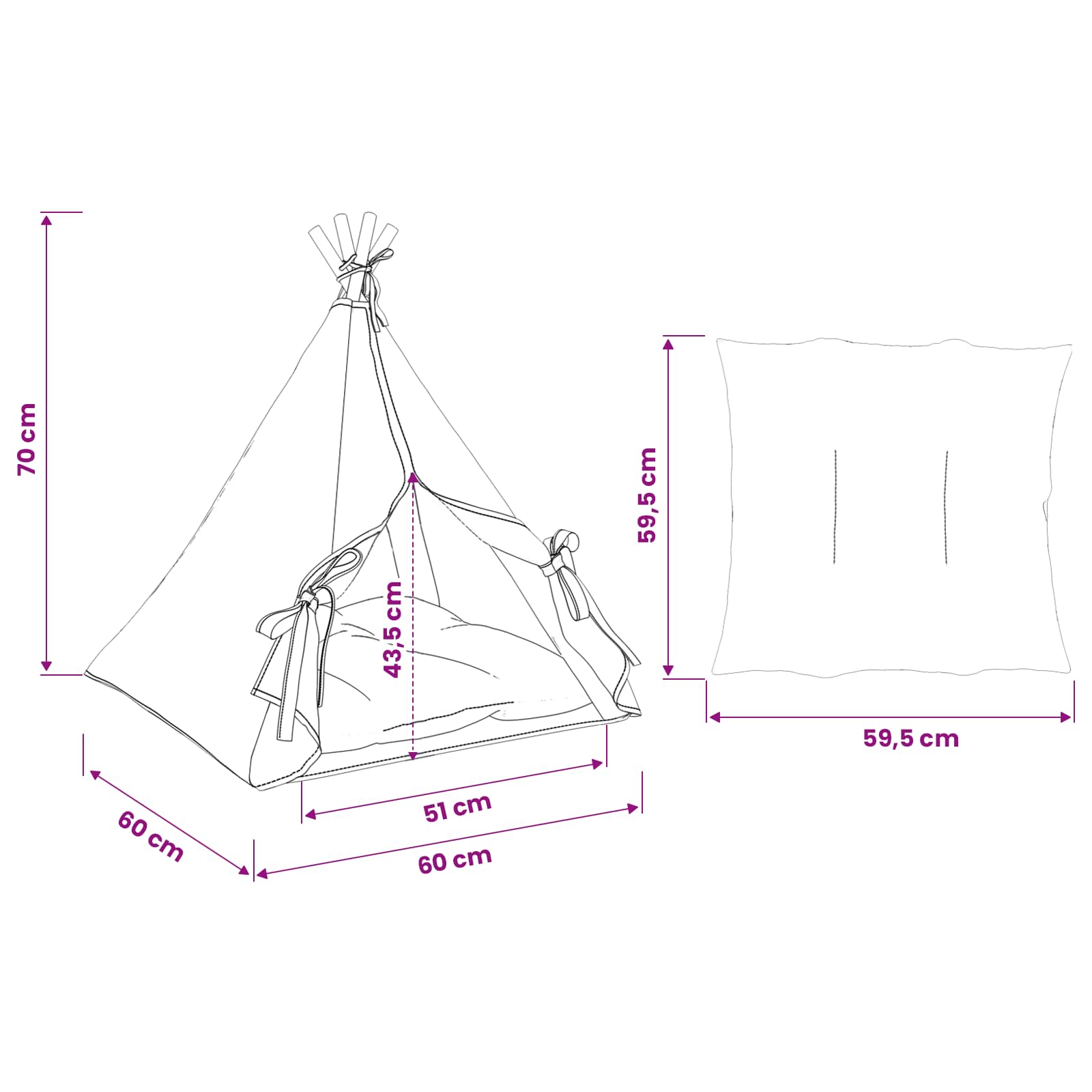 Teepee για κατοικίδια με μαξιλάρι Λευκό 60 x 60 x 70 cm - Pakobazaar