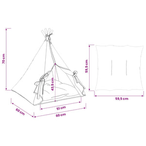 Teepee για κατοικίδια με μαξιλάρι Λευκό 60 x 60 x 70 cm - Pakobazaar