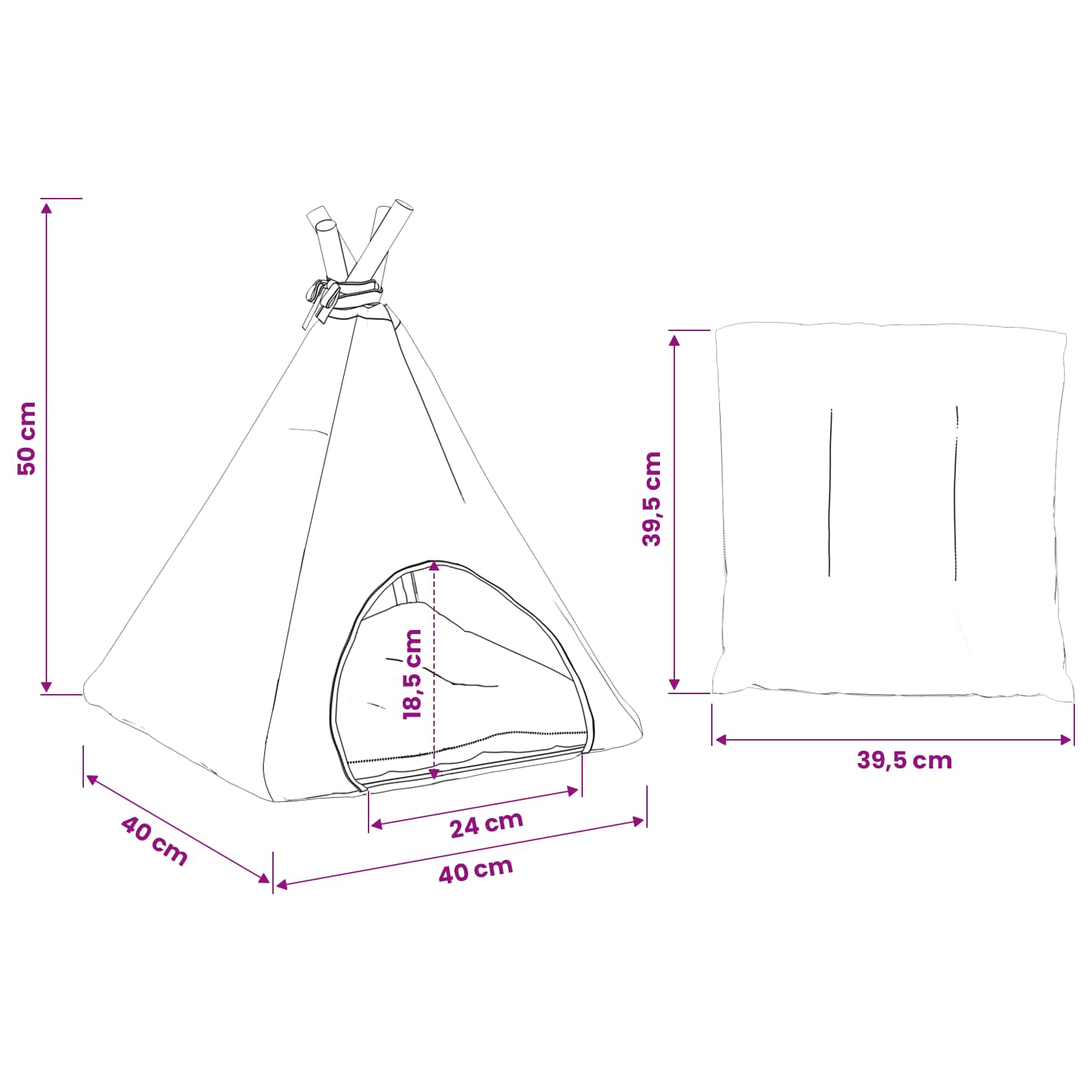 Teepee για κατοικίδια με μαξιλάρι 40 x 40 x 50 cm Πολυεστέρας - Pakobazaar
