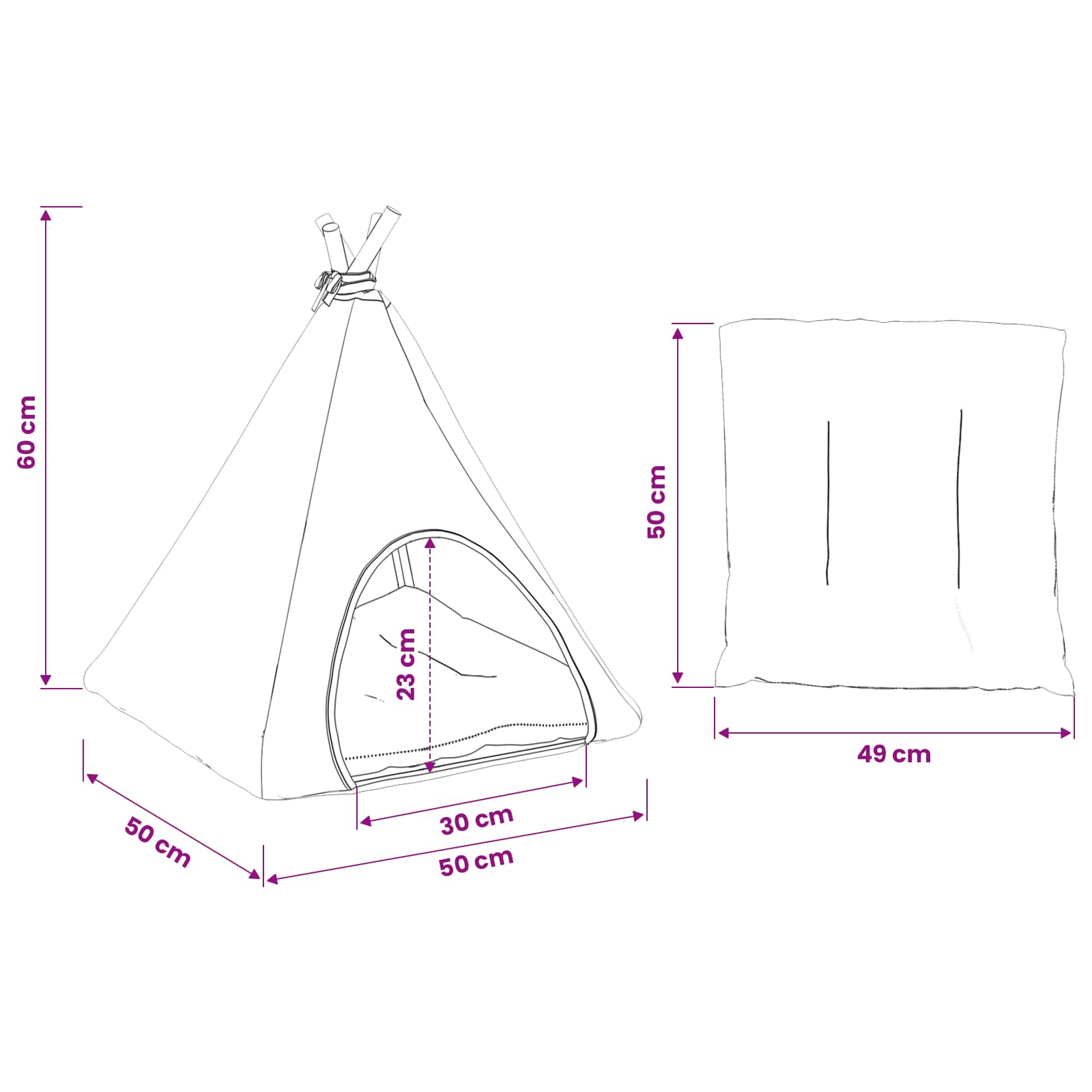 Teepee για κατοικίδια με μαξιλάρι 50 x 50 x 60 cm Πολυεστέρας - Pakobazaar