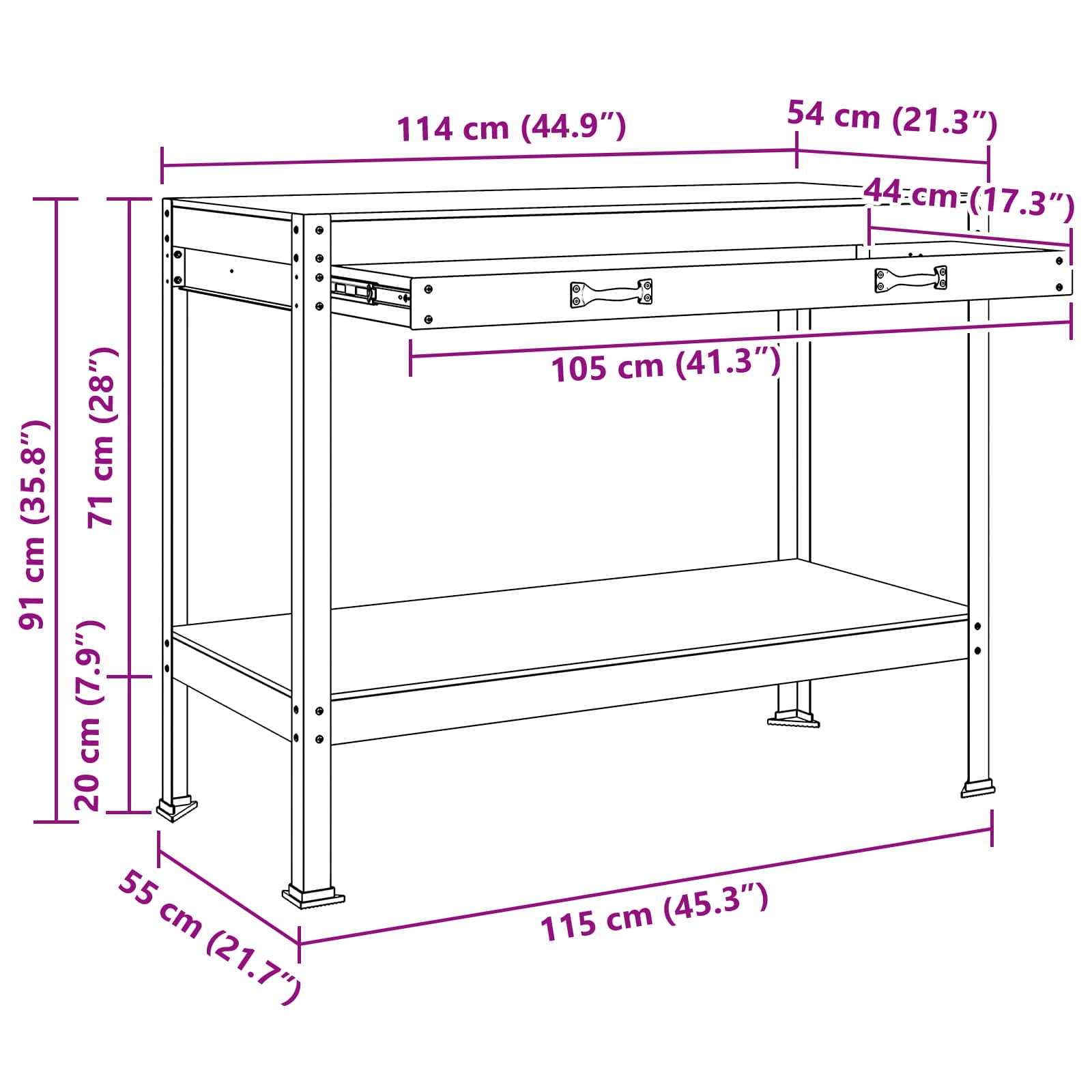 Εργαστηριακός πάγκος με συρτάρι με ράφι Μαύρο 114 x 54 x 91 εκ. - Pakobazaar
