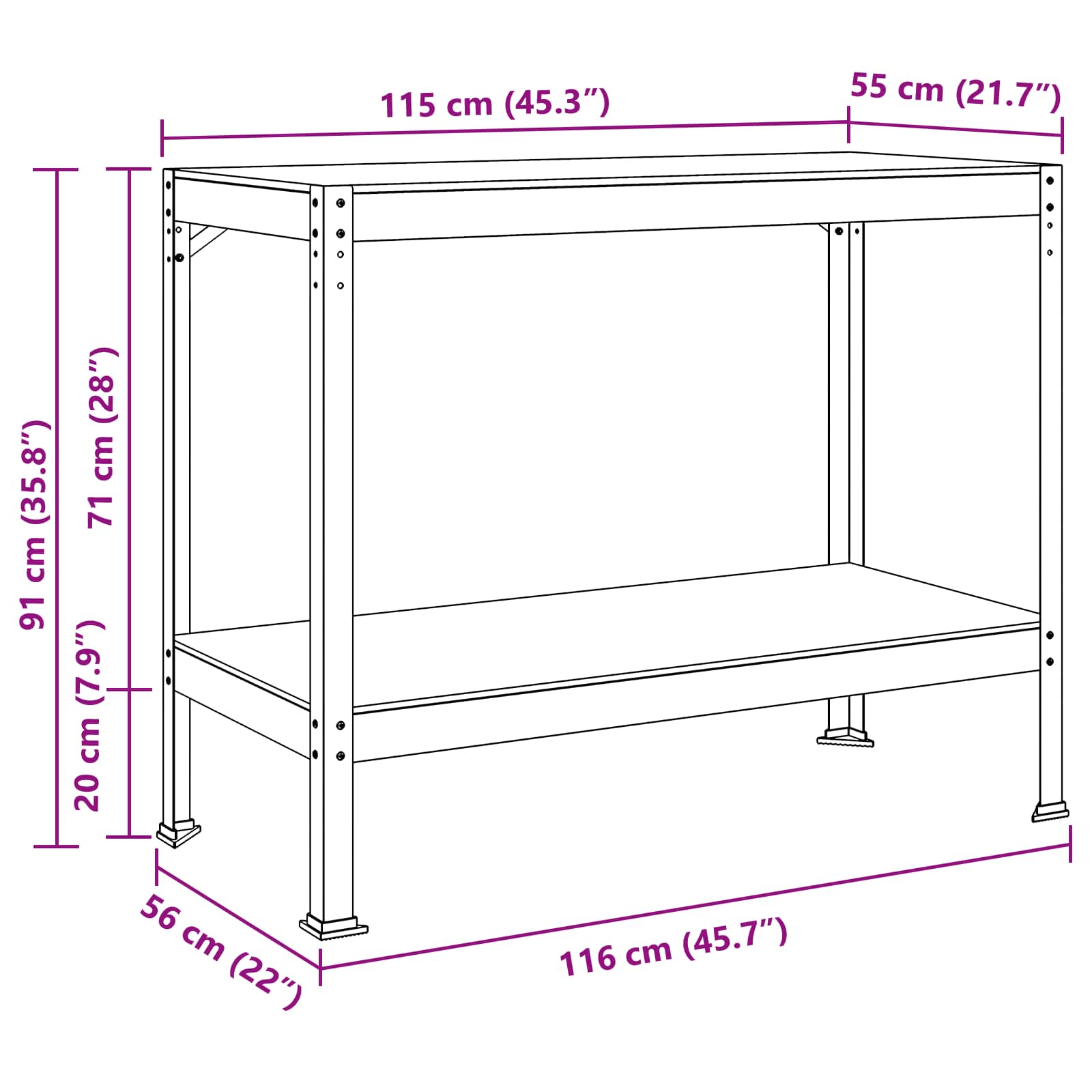 Εργαστηριακός πάγκος με ράφι Μαύρο 115 x 55 x 91 εκ - Pakobazaar
