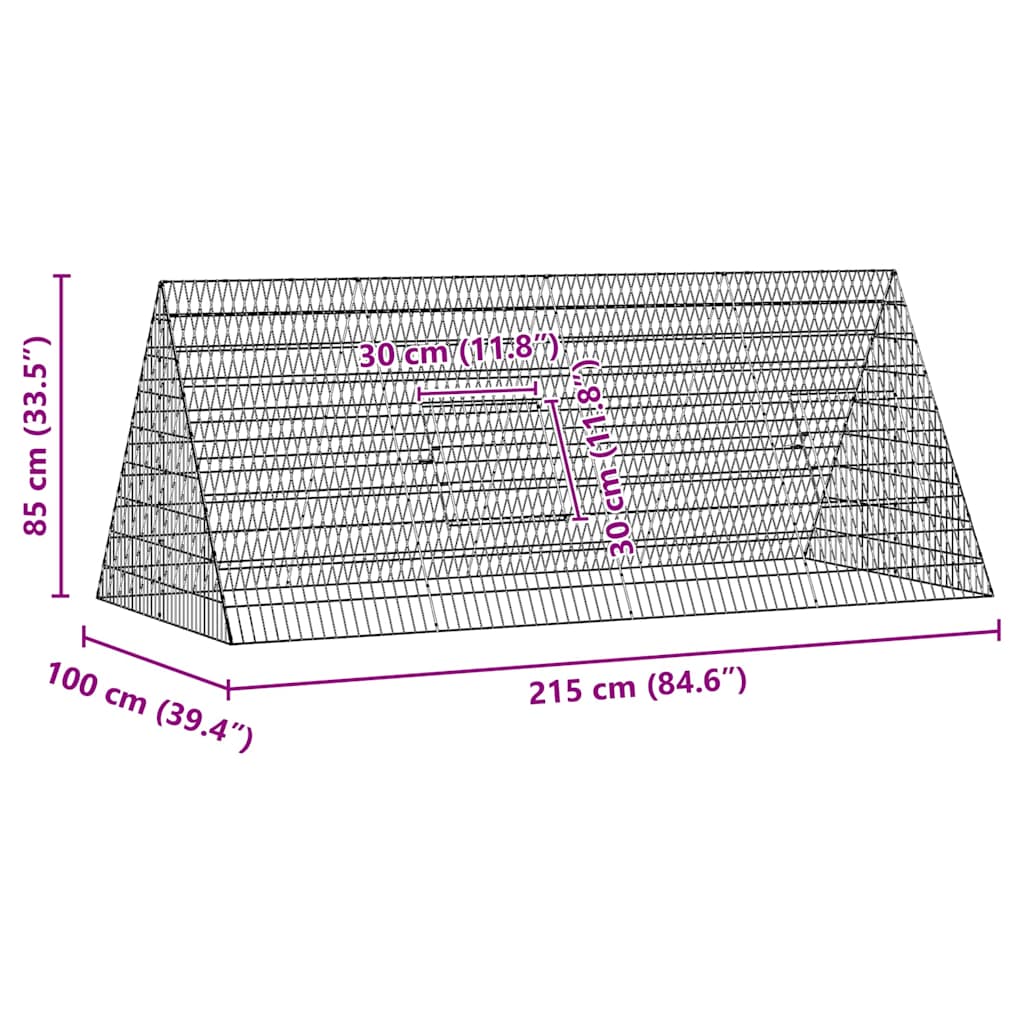 Κλουβί Κουνελιού Ασημί 215 x 100 x 85 εκ Επικαλυμμένος Χάλυβας