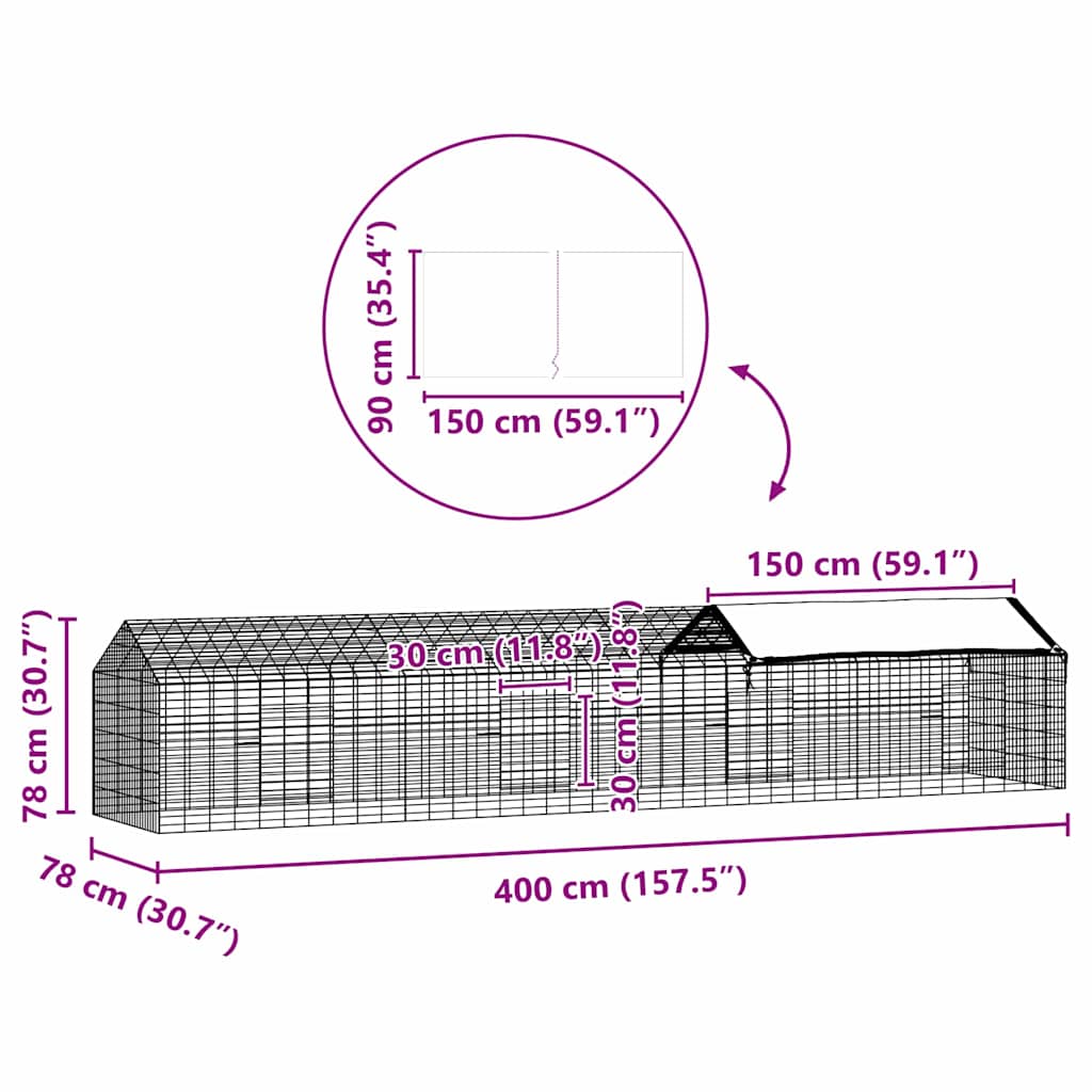 Κλουβί Κουνελιού Ασημί 400 x 78 x 78 εκ. Επικαλυμμένος Χάλυβας - Pakobazaar
