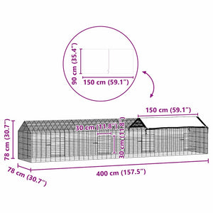 Κλουβί Κουνελιού Ασημί 400 x 78 x 78 εκ. Επικαλυμμένος Χάλυβας - Pakobazaar