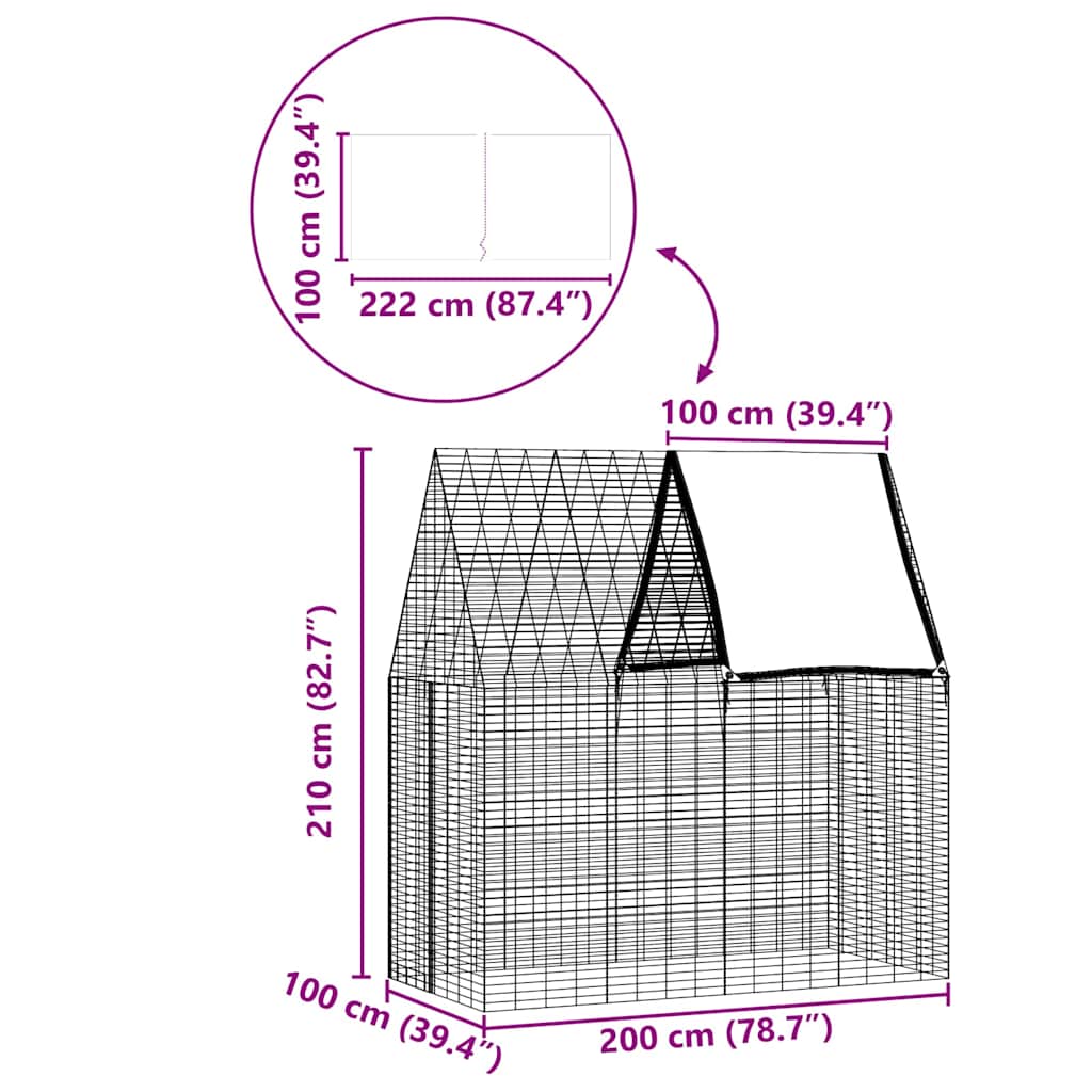 Κλουβί Κουνελιού Ασημί 200 x 100 x 210 εκ.
