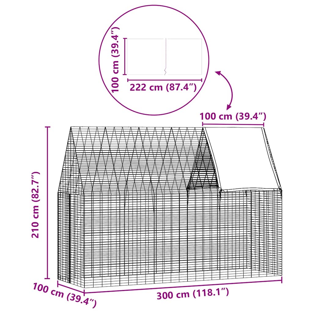 Κλουβί Κουνελιού Ασημί 300 x 100 x 210 εκ.
