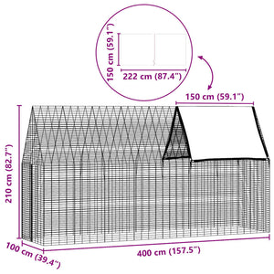 Κλουβί Κουνελιού Ασημί 400 x 100 x 210 εκ.