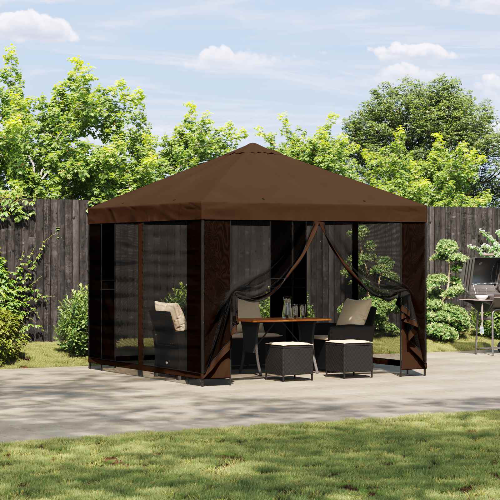 Κιόσκι 3 x 3 m Καφέ Πολυεστέρας και Χάλυβας 190 gsm - Pakobazaar