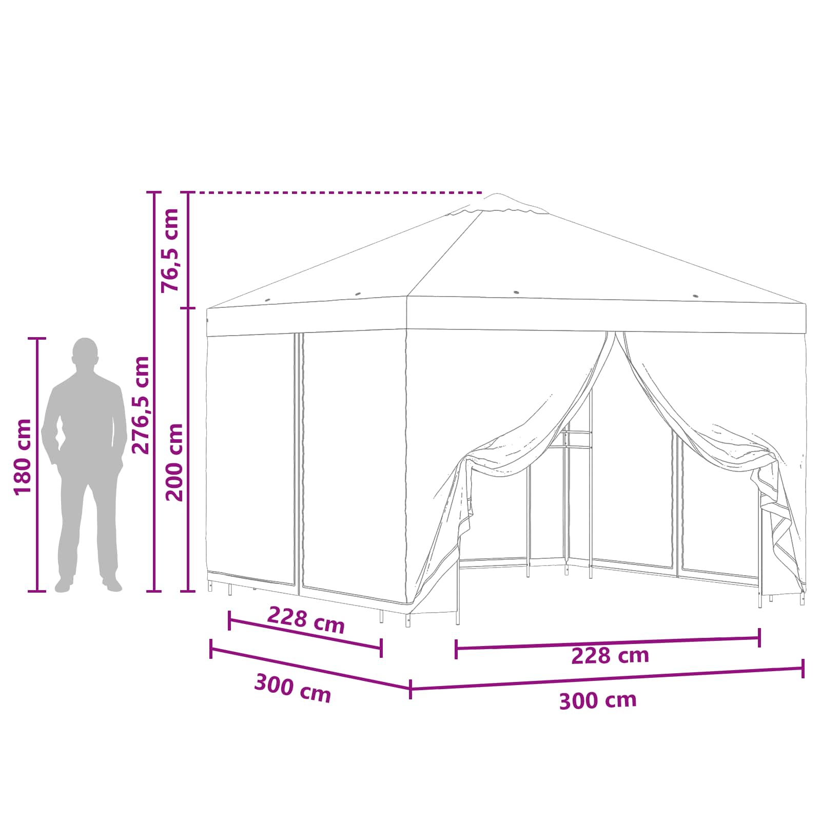 Κήπος Γκαζebo με Πλευρικά Τοίχους 3 x 3 m Ανθρακί - Pakobazaar