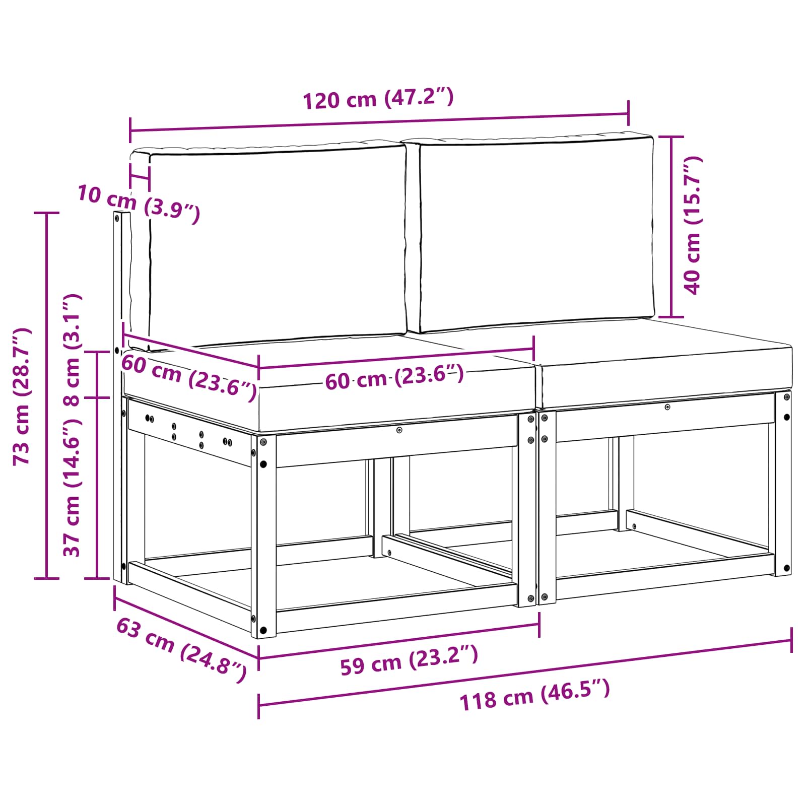 2 Τεμάχιο Μεσαίος καναπές εξωτερικού χώρου Στερεό Ξύλο Ακακίας - Pakobazaar