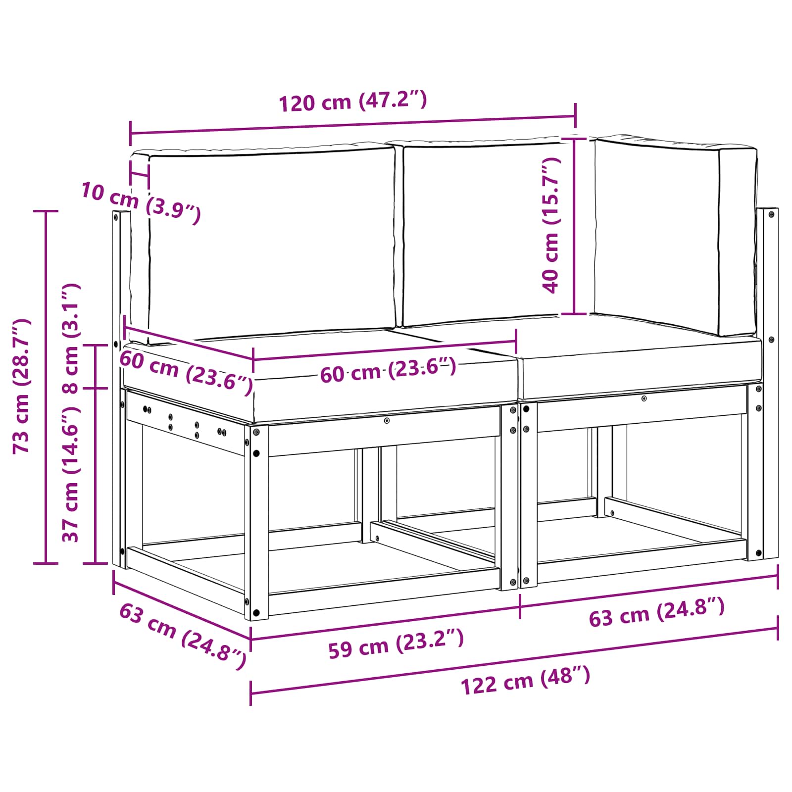 Εξωτερικός μεσαίος και γωνιακός καναπές με μαξιλάρι 2 Τεμάχιο - Pakobazaar