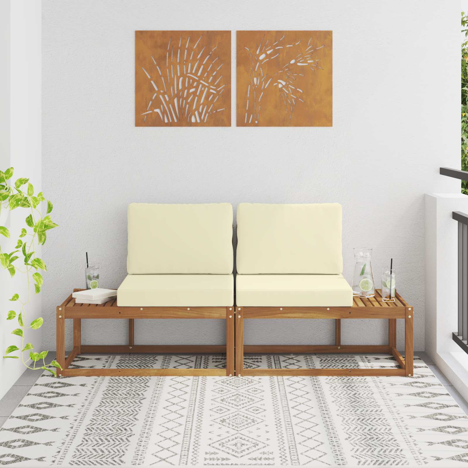 Εξωτερικός τμηματικός καναπές 2 Τεμάχιο Φυσικό και Κρέμα - Pakobazaar