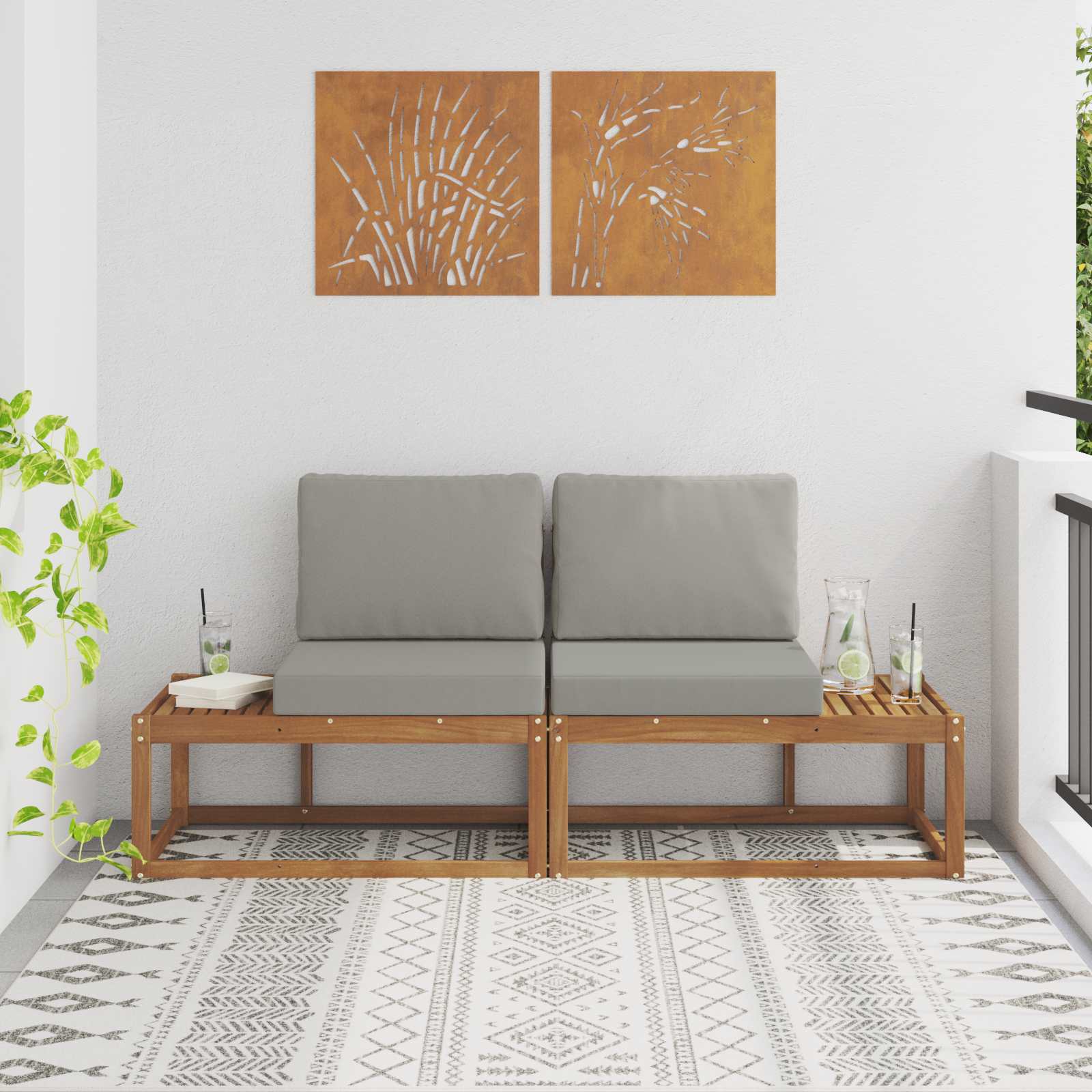 Εξωτερικός τμηματικός καναπές 2 Τεμάχιο Φυσικό και Ανοιχτό Γκρι - Pakobazaar